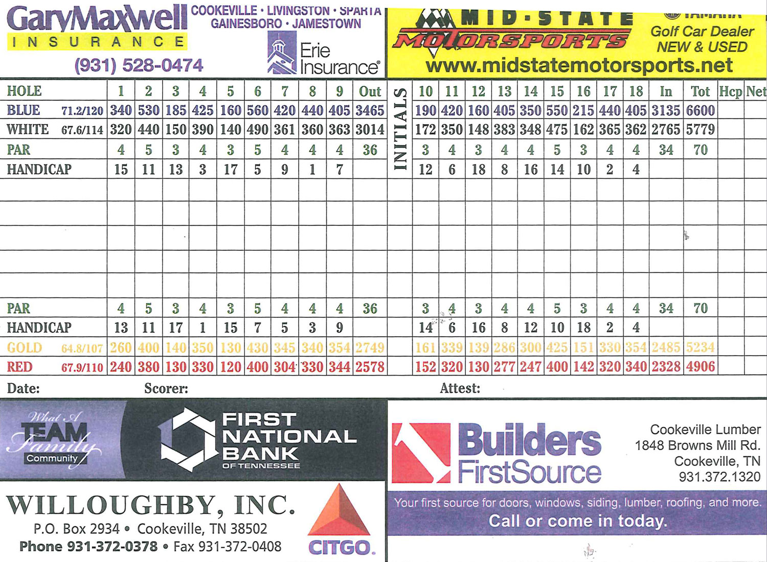 Scorecard Golden Eagle Golf Club